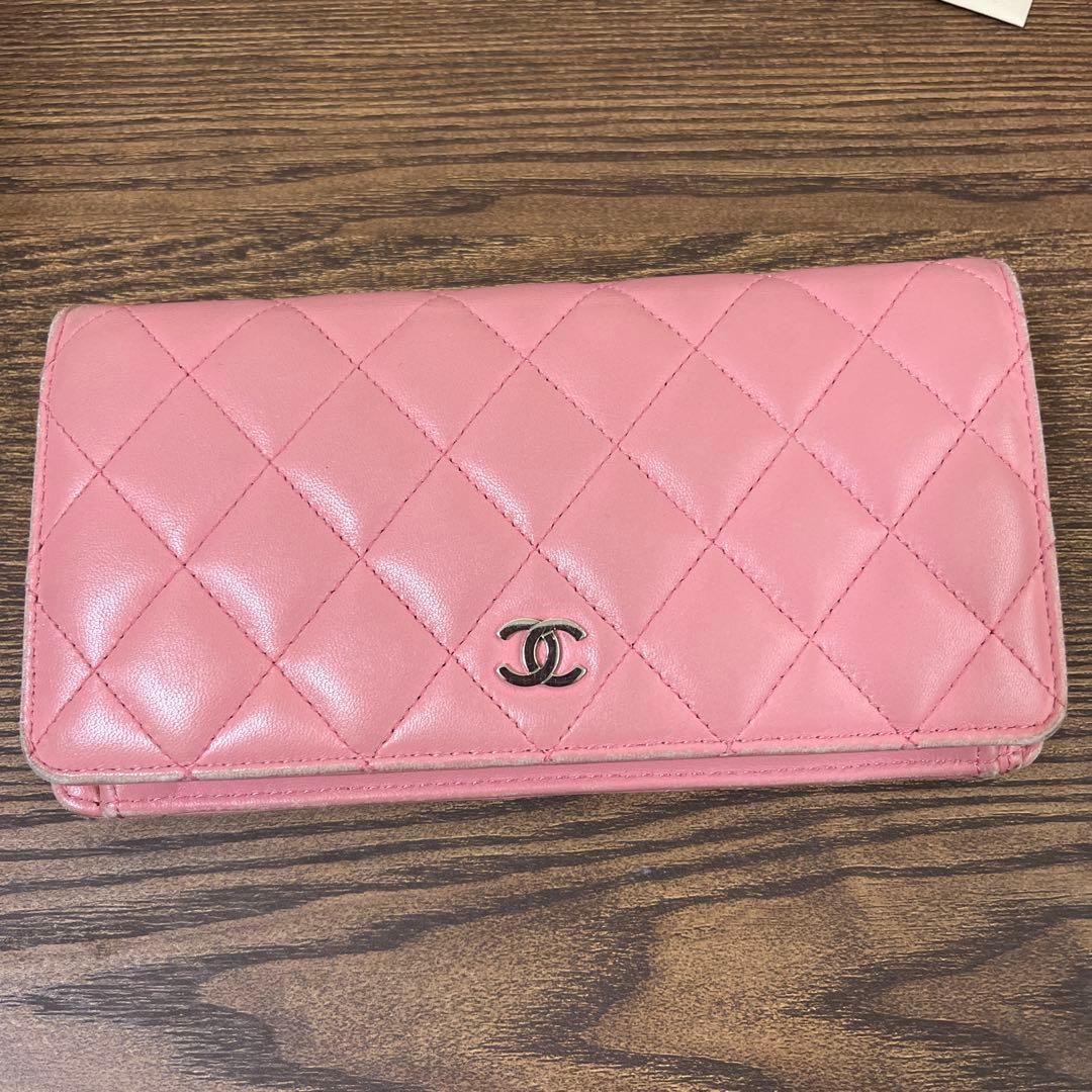 CHANEL キルティング 長財布 ピンク　ラムスキン