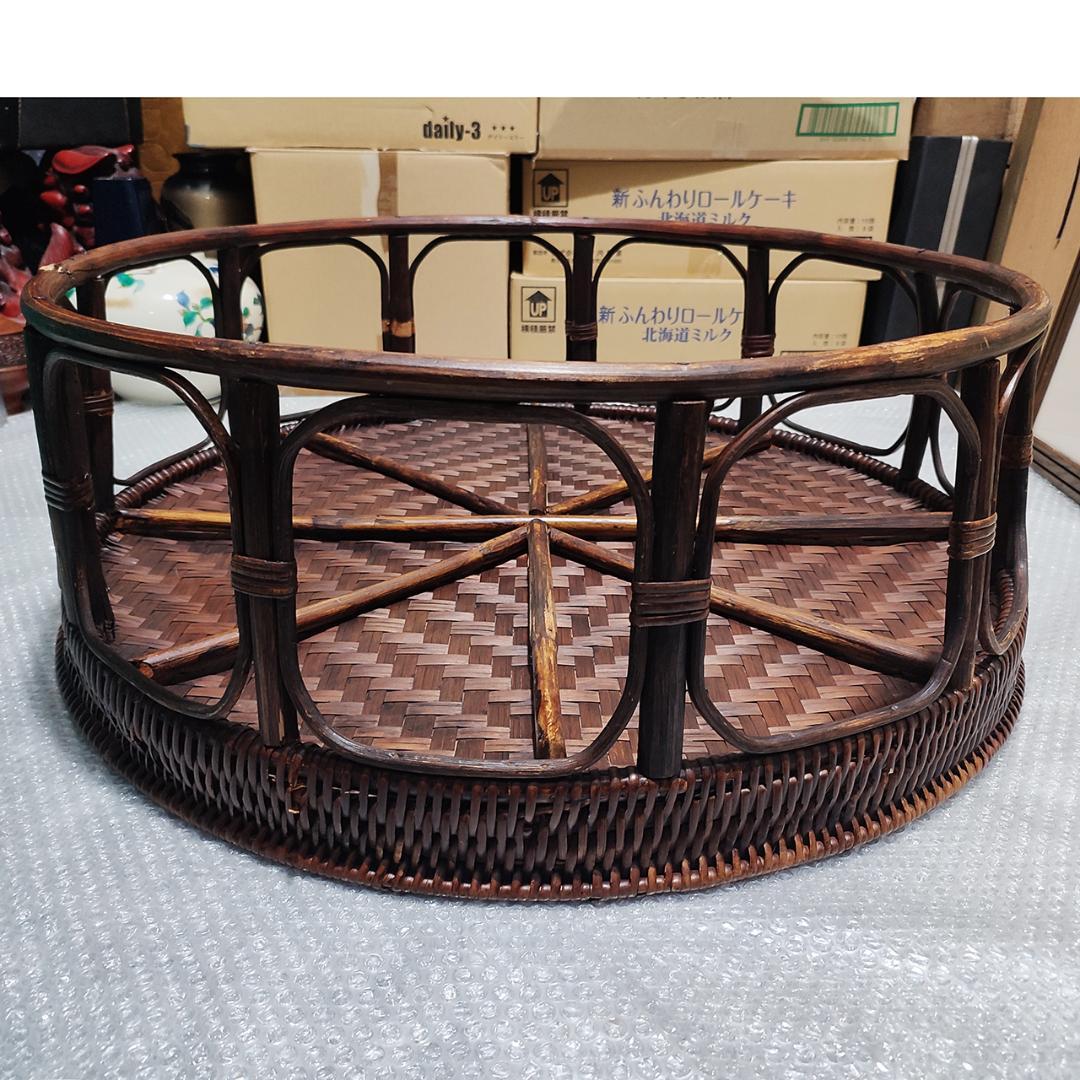 特大 ラタン カントークテーブル　籐 ローテーブル 竹細工 古民具 アジアン雑貨