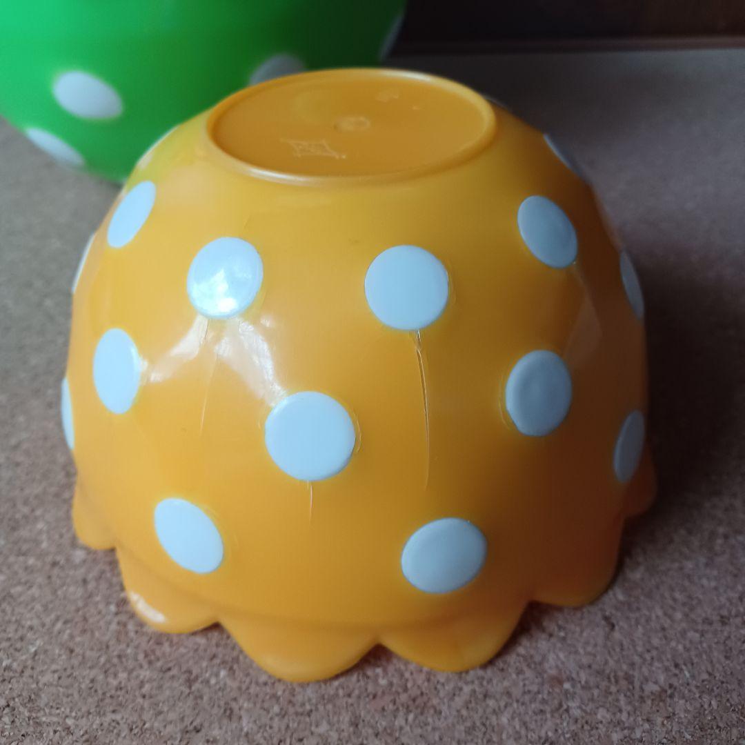 昭和レトロポップ　NKC　フラワー型プラスチックボウル水玉柄　6点　赤黄色黄緑