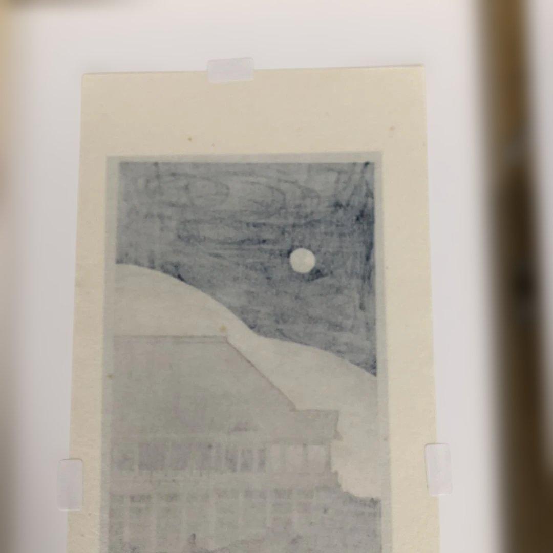 加藤晃秀　桜の舞　木版画　 額縁サイズ28×54㎝　版画14×33㎝　#168