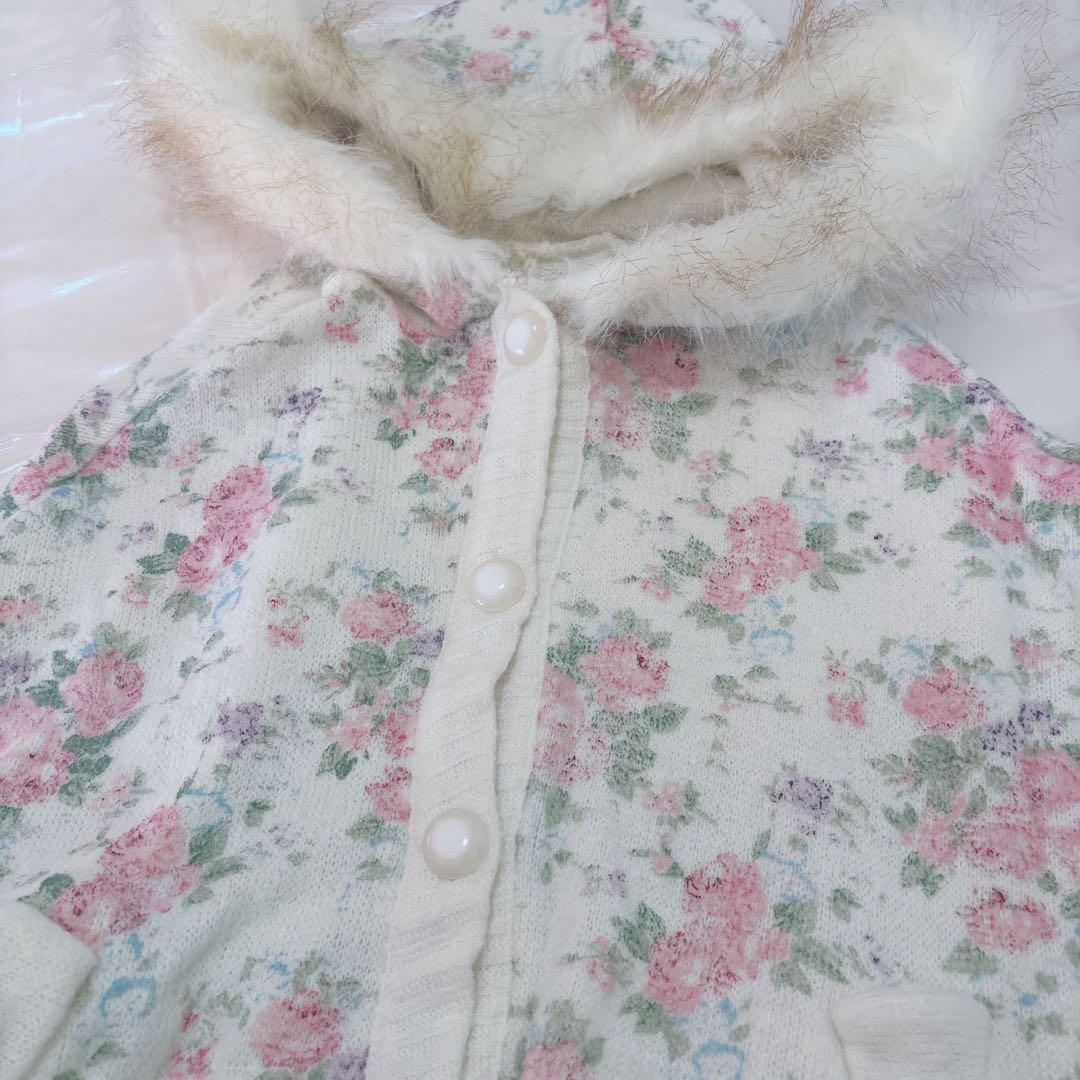 LIZLISAリズリサ　フード付花柄ポンチョ　ケープ　クリーム色