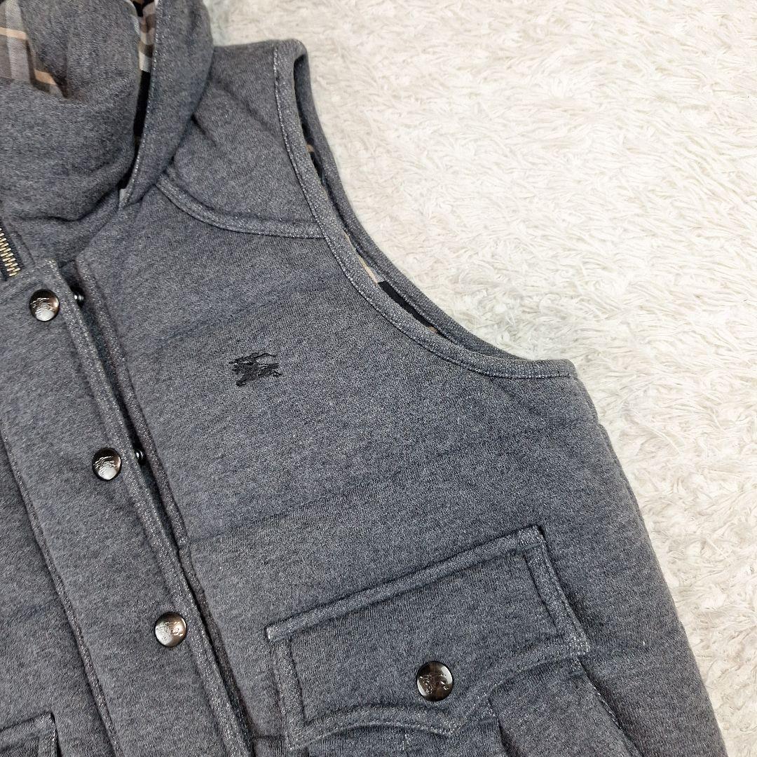 BURBERRY　ブルーレーベル　ダウンベスト　ノバチェック　フード　グレー　M