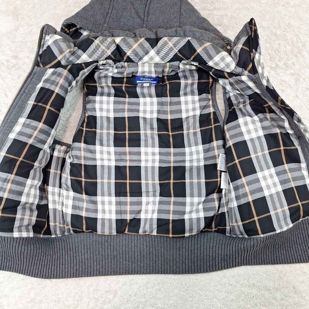 BURBERRY　ブルーレーベル　ダウンベスト　ノバチェック　フード　グレー　M