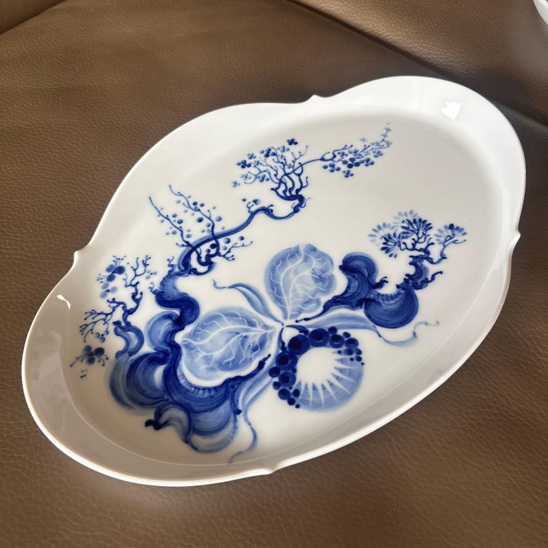 希少マイセン　ブルーオーキッド　オーバルトレー2枚セット