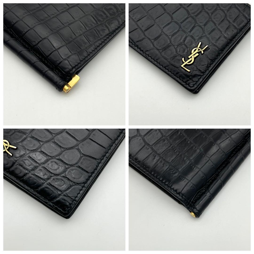 サンローランパリ マネークリップ クロコ型押し YSLロゴ レザー