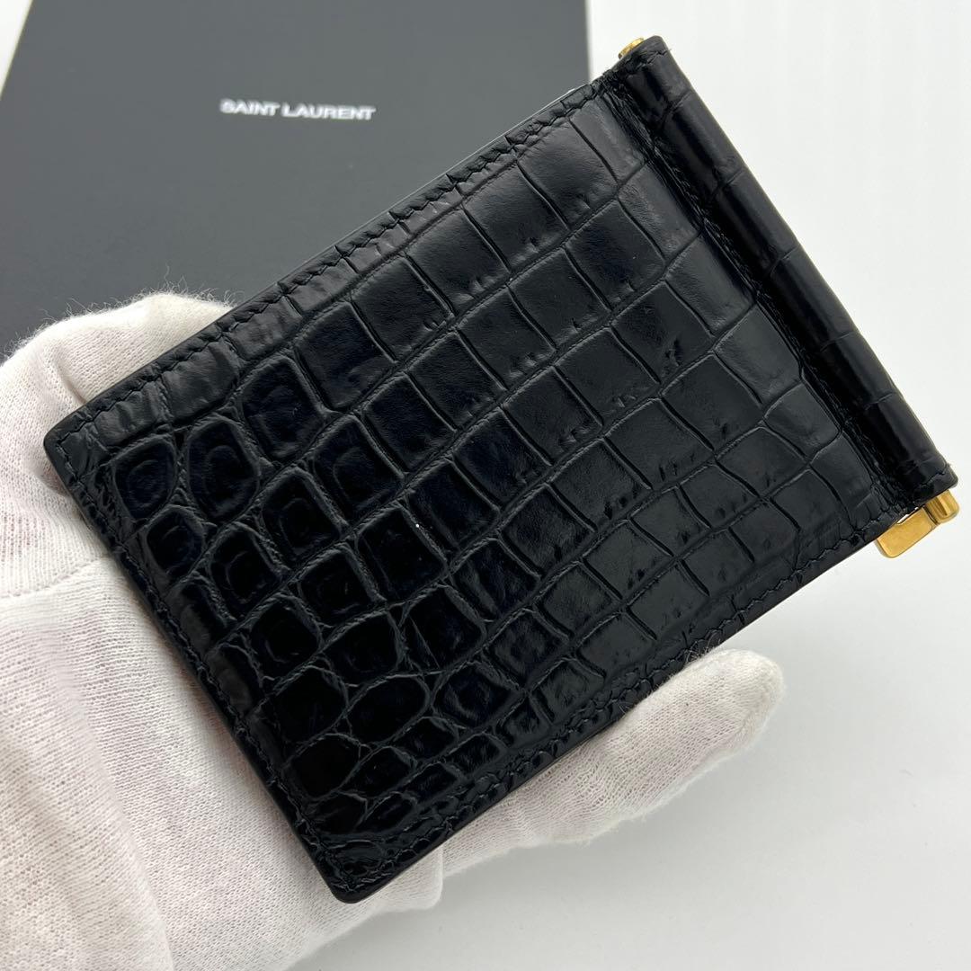 サンローランパリ マネークリップ クロコ型押し YSLロゴ レザー