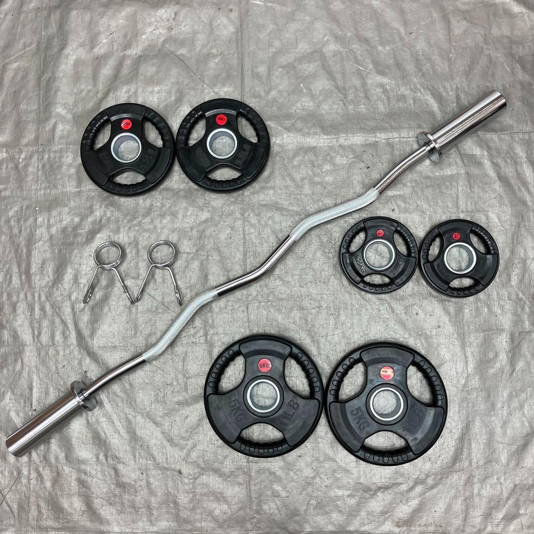 ★送料無料★プレート17.5kg Wシャフト バーベル EZバー