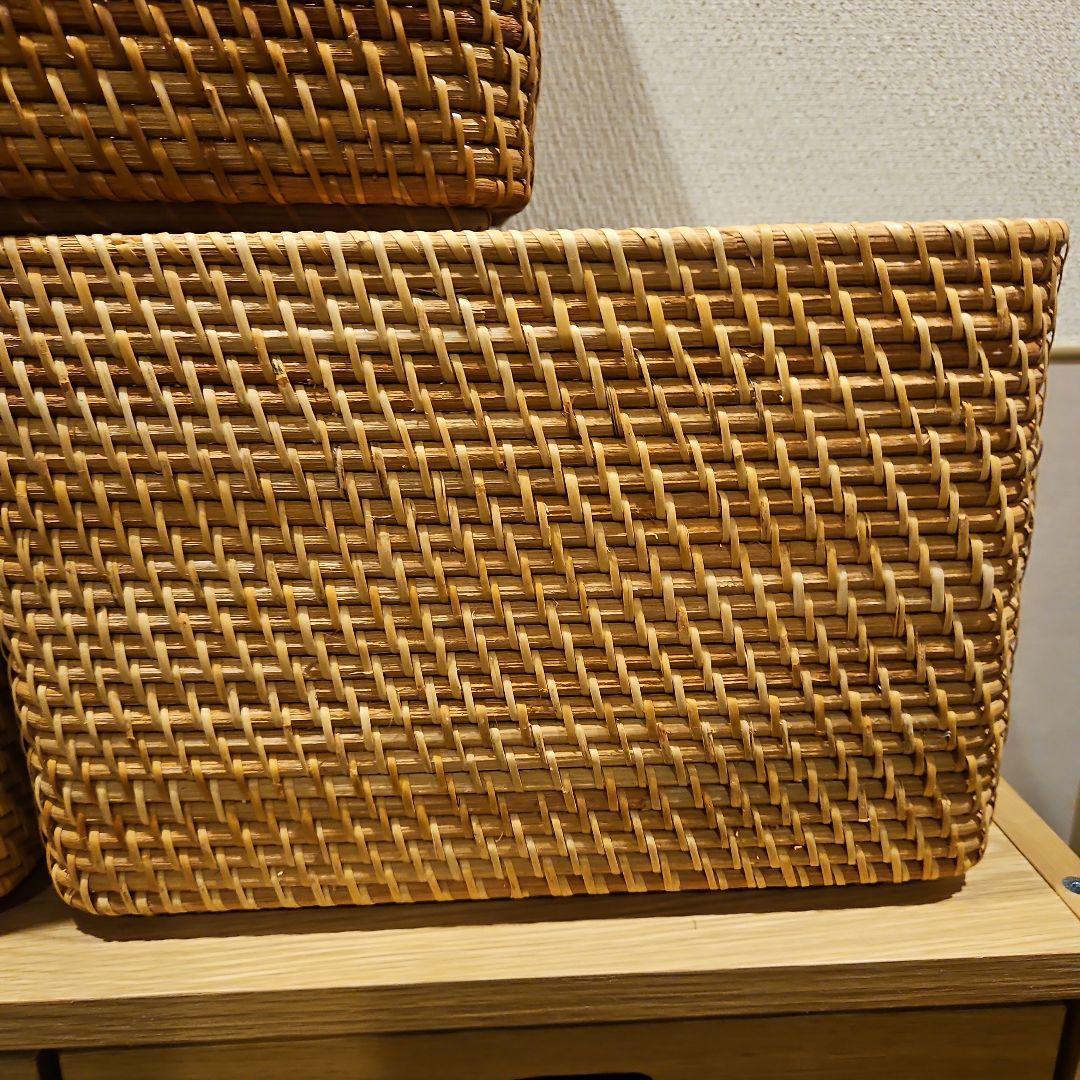 sara　無印重　なるラタン長方形バスケット 取っ手付きスタッカブル　7点