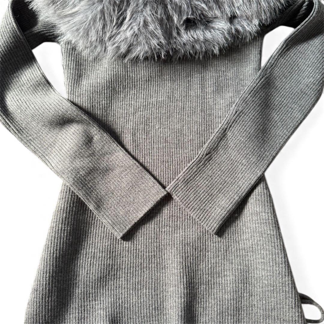 【新品】resexxy フェイクファートリムニットワンピース チャコールグレー