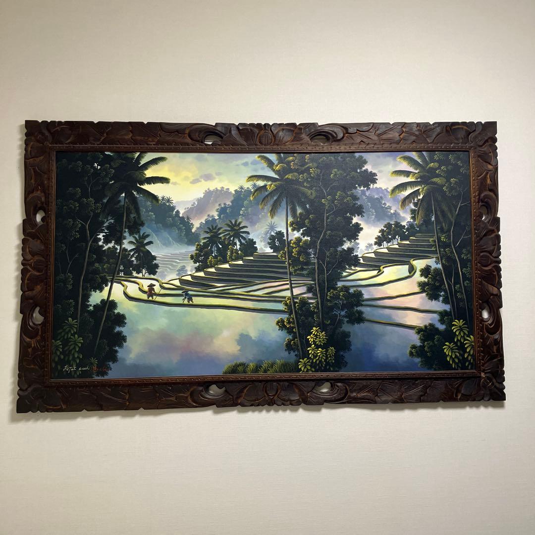 特大バリの風景画　ライステラス　油彩画 キャンバスサイン入り 148×88cm
