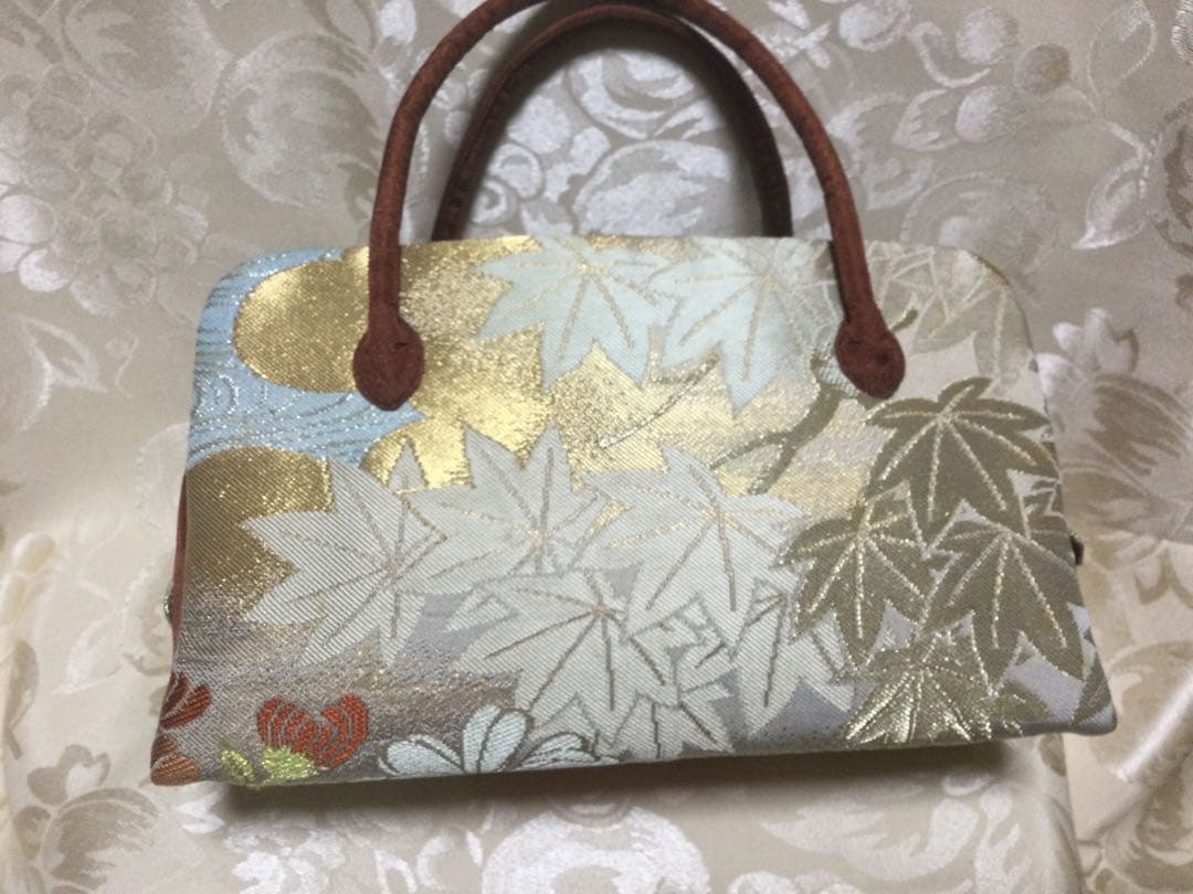 利休バッグ 菊　紅葉柄