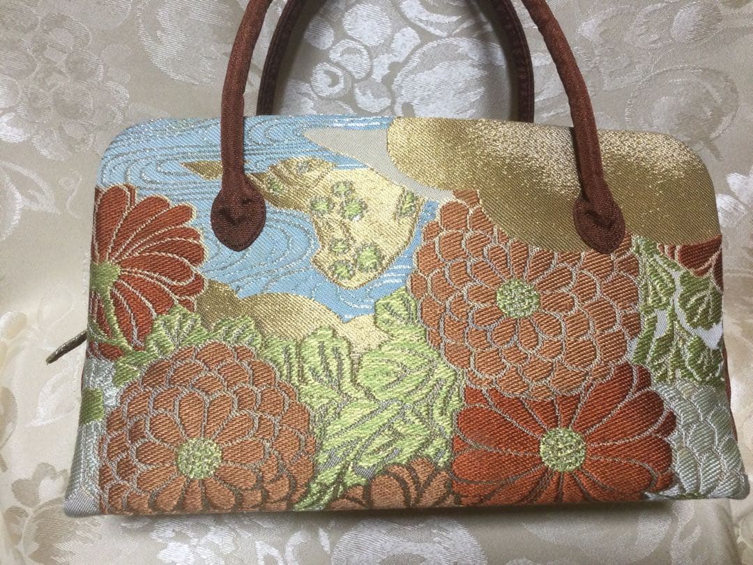 利休バッグ 菊　紅葉柄