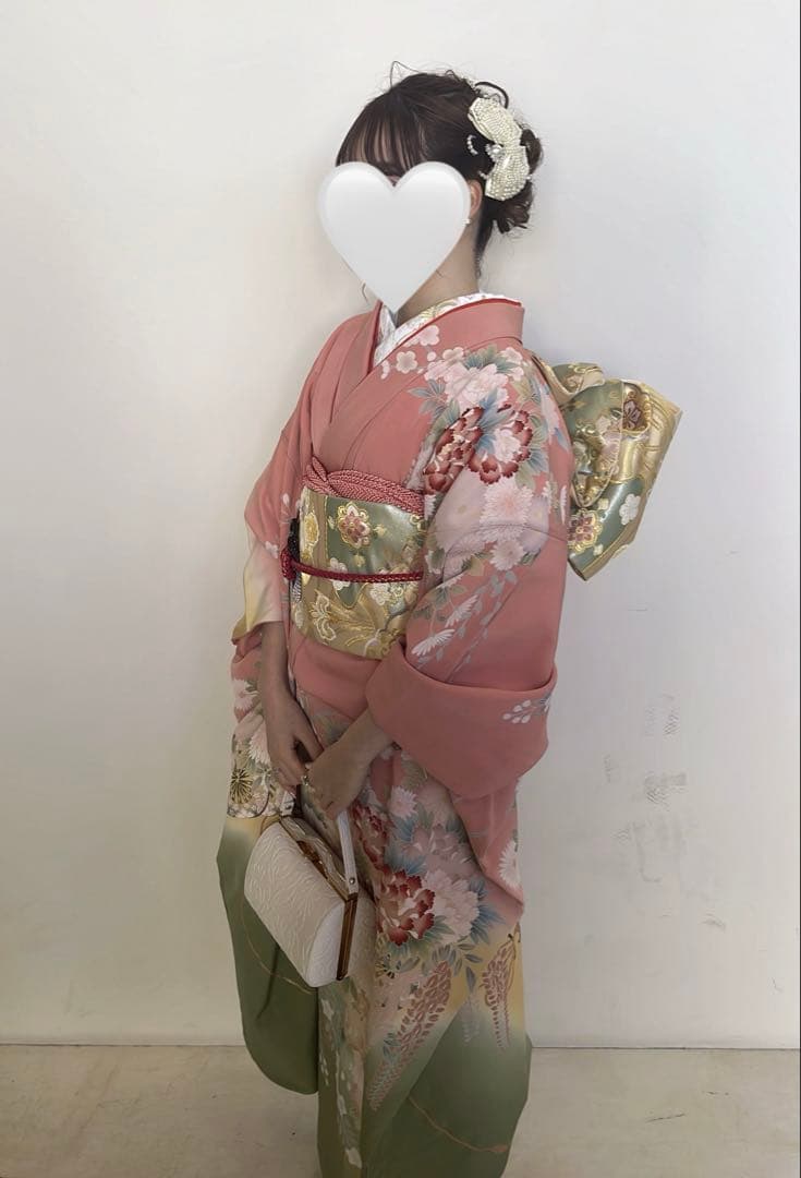 振袖フルセット　正絹　手書き京友禅　トールサイズ　ピンク　成人式