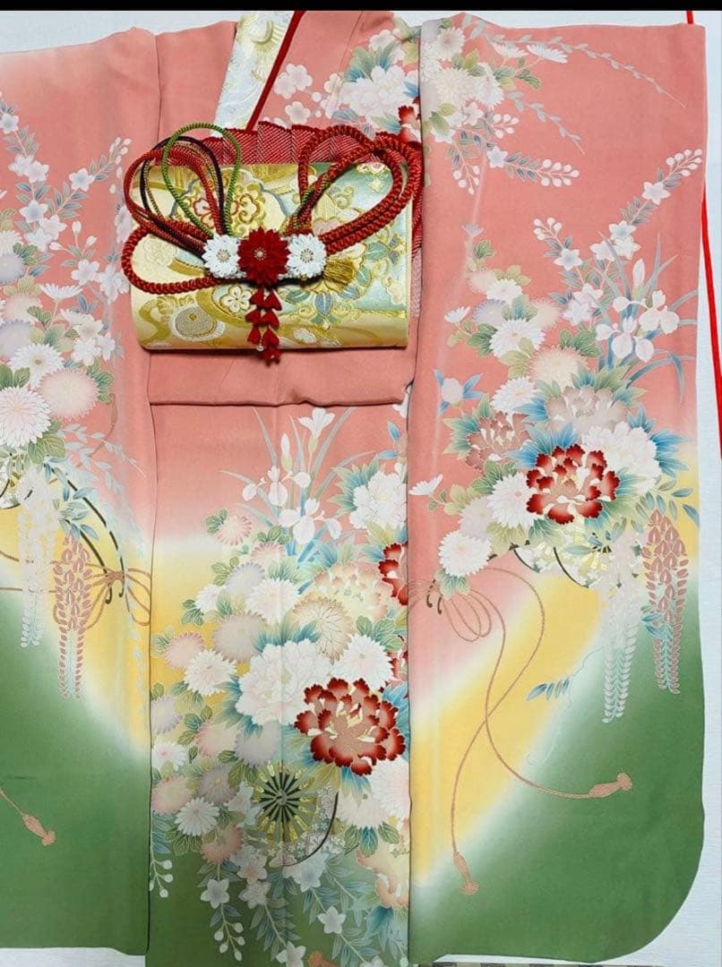 振袖フルセット　正絹　手書き京友禅　トールサイズ　ピンク　成人式