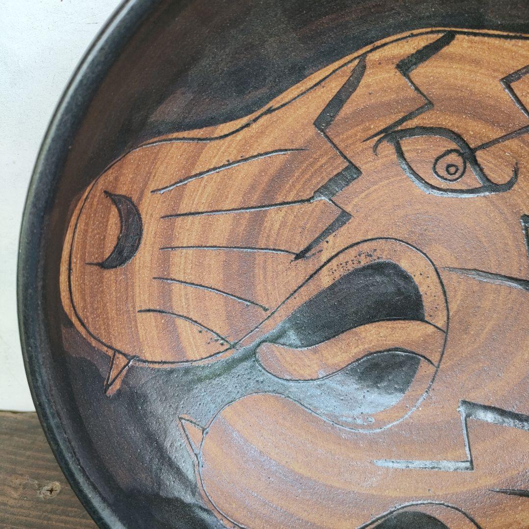 【希少】工房十鶴 24cm 8寸鉢 高さ8cm 重さ1kg 柄溝耕介やちむん沖縄