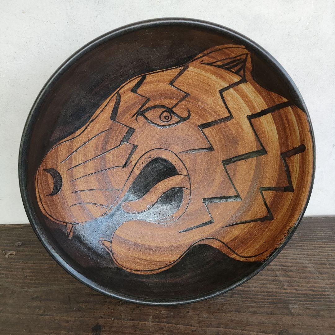 【希少】工房十鶴 24cm 8寸鉢 高さ8cm 重さ1kg 柄溝耕介やちむん沖縄