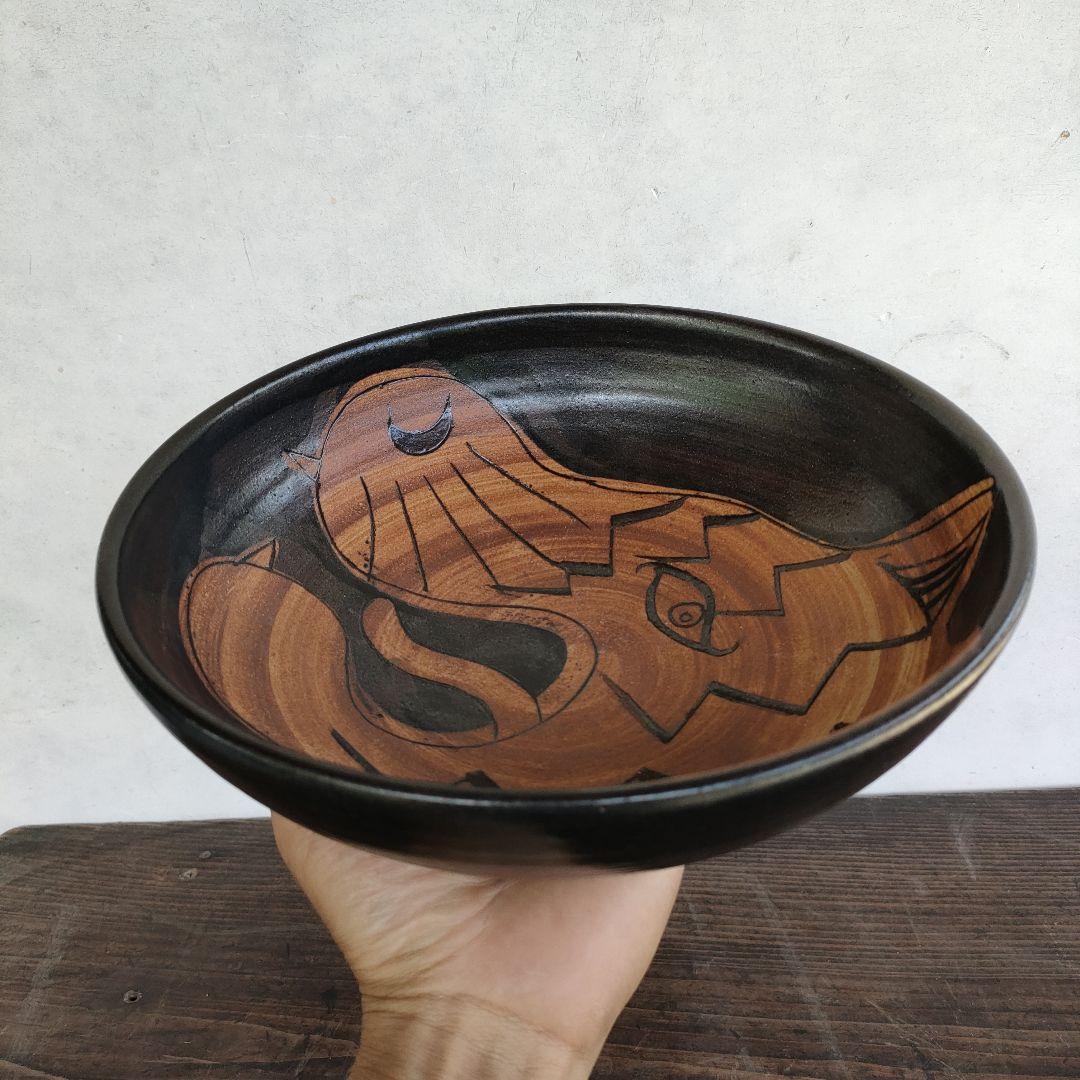 【希少】工房十鶴 24cm 8寸鉢 高さ8cm 重さ1kg 柄溝耕介やちむん沖縄