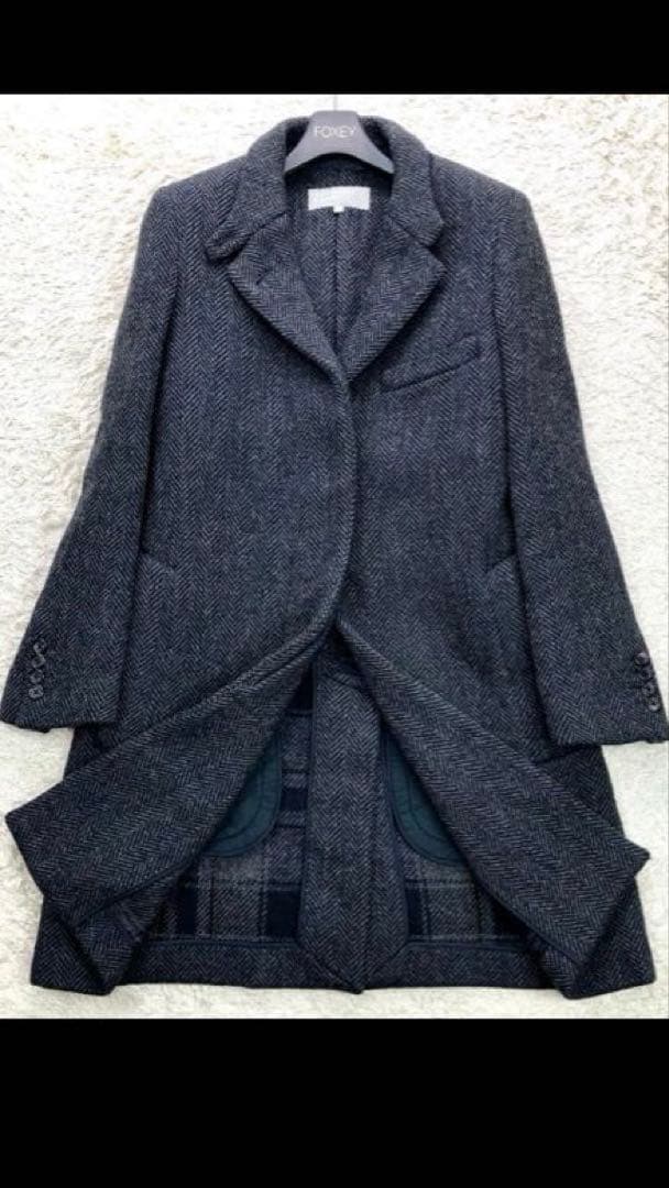 美品 マーガレットハウエル チェスターコート ヘリンボーン チェック 2 比翼