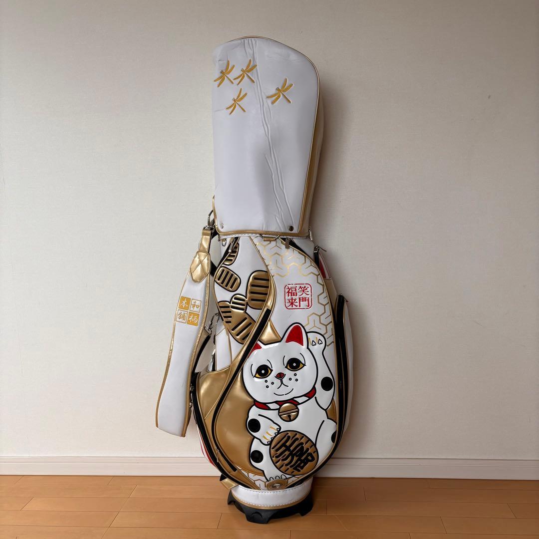 使用感少ないキャディーバッグ和柄本舗ゴルフバッグ招き猫トンボ一笑千金レア純和風