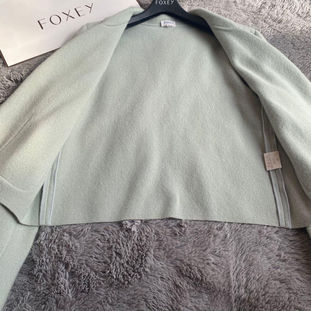 FOXEY フォクシー カシミヤ100% ミントグリーン ニットジャケット 40