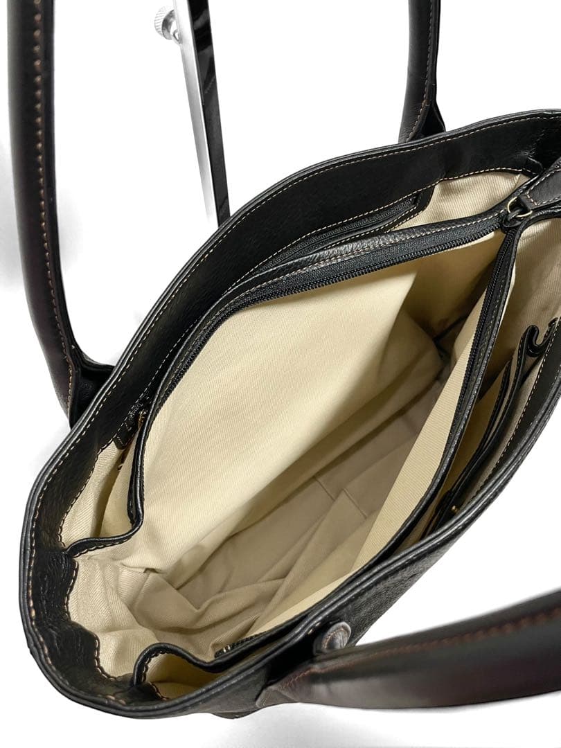 【美品】Kitamura キタムラ トートバッグ レザー シボ革 黒 ポーチ付き