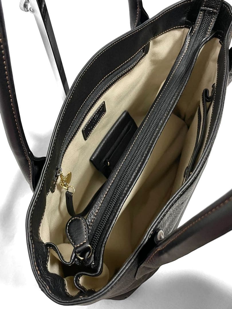 【美品】Kitamura キタムラ トートバッグ レザー シボ革 黒 ポーチ付き