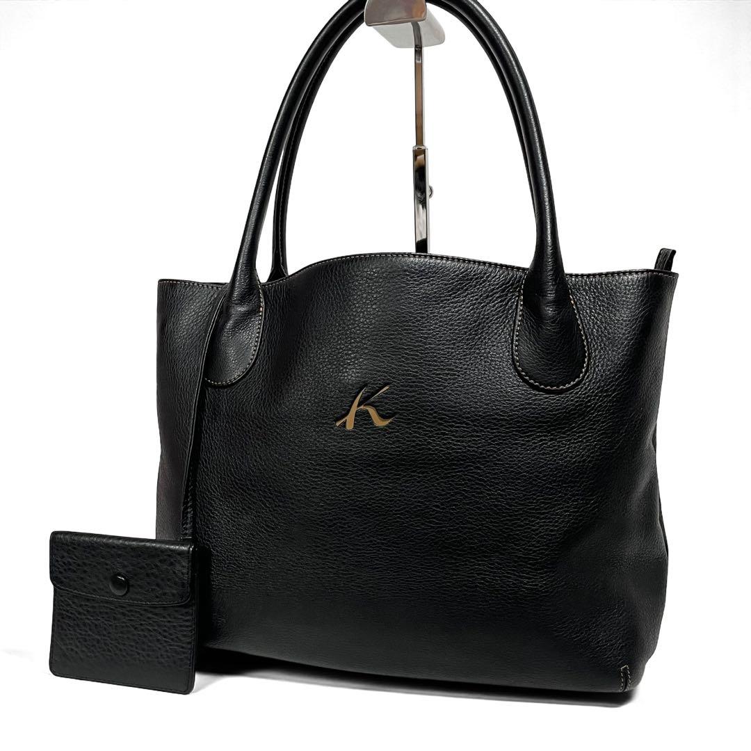 【美品】Kitamura キタムラ トートバッグ レザー シボ革 黒 ポーチ付き