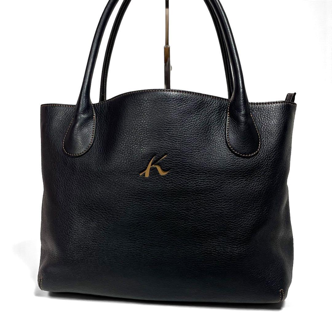 【美品】Kitamura キタムラ トートバッグ レザー シボ革 黒 ポーチ付き