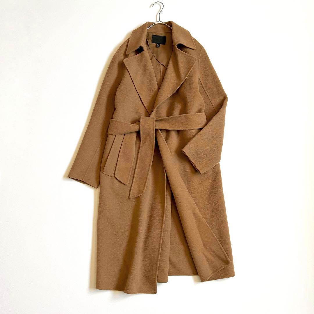 3084y美品 ICB カシミヤ混ロングリバーコート キャメル ベルト付き