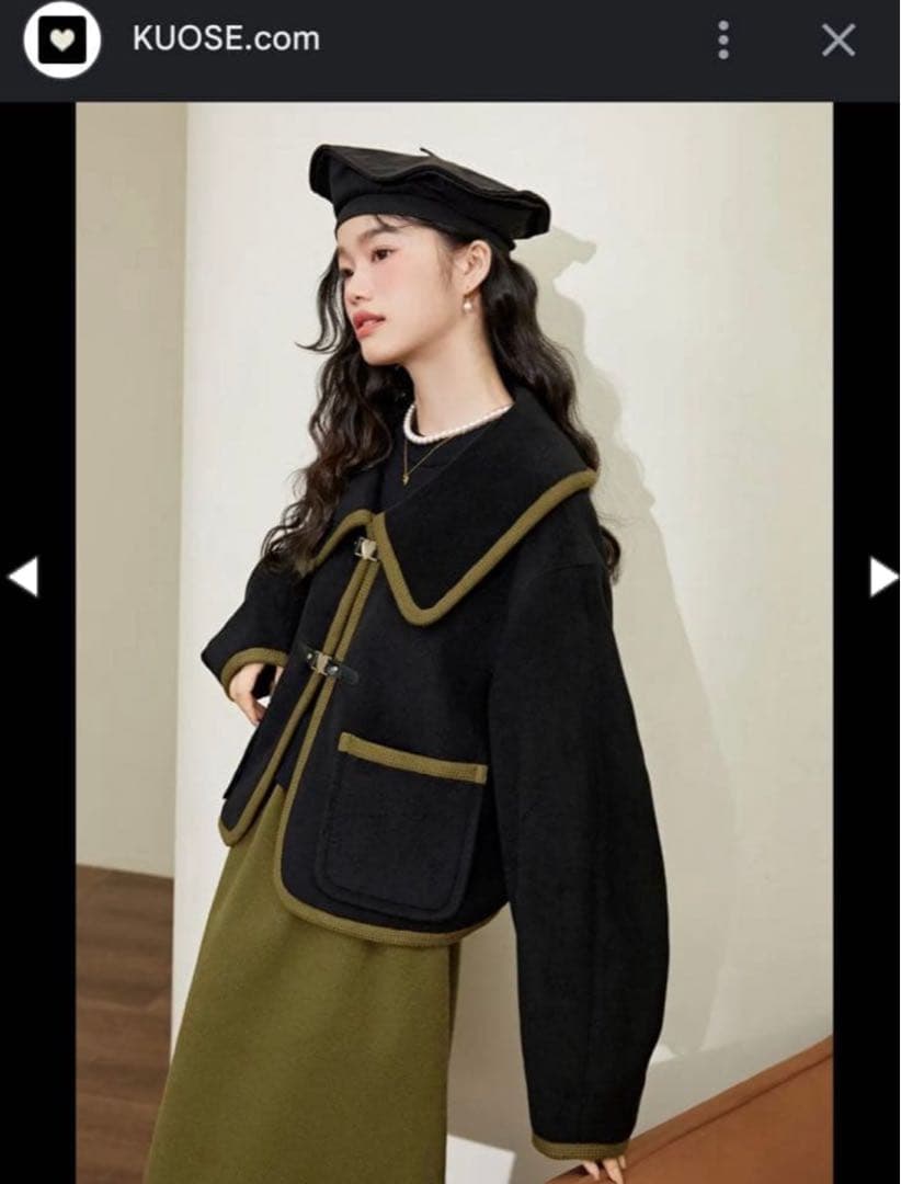 KUOSE ダブルブレスト チェスターコート 黒とオリーブグリーン