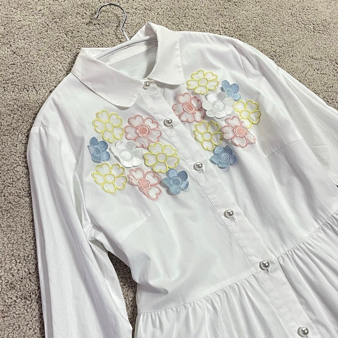 新品タグ付 千葉由佳✕Chesty フラワーレースシャツワンピース 白　サイズ1