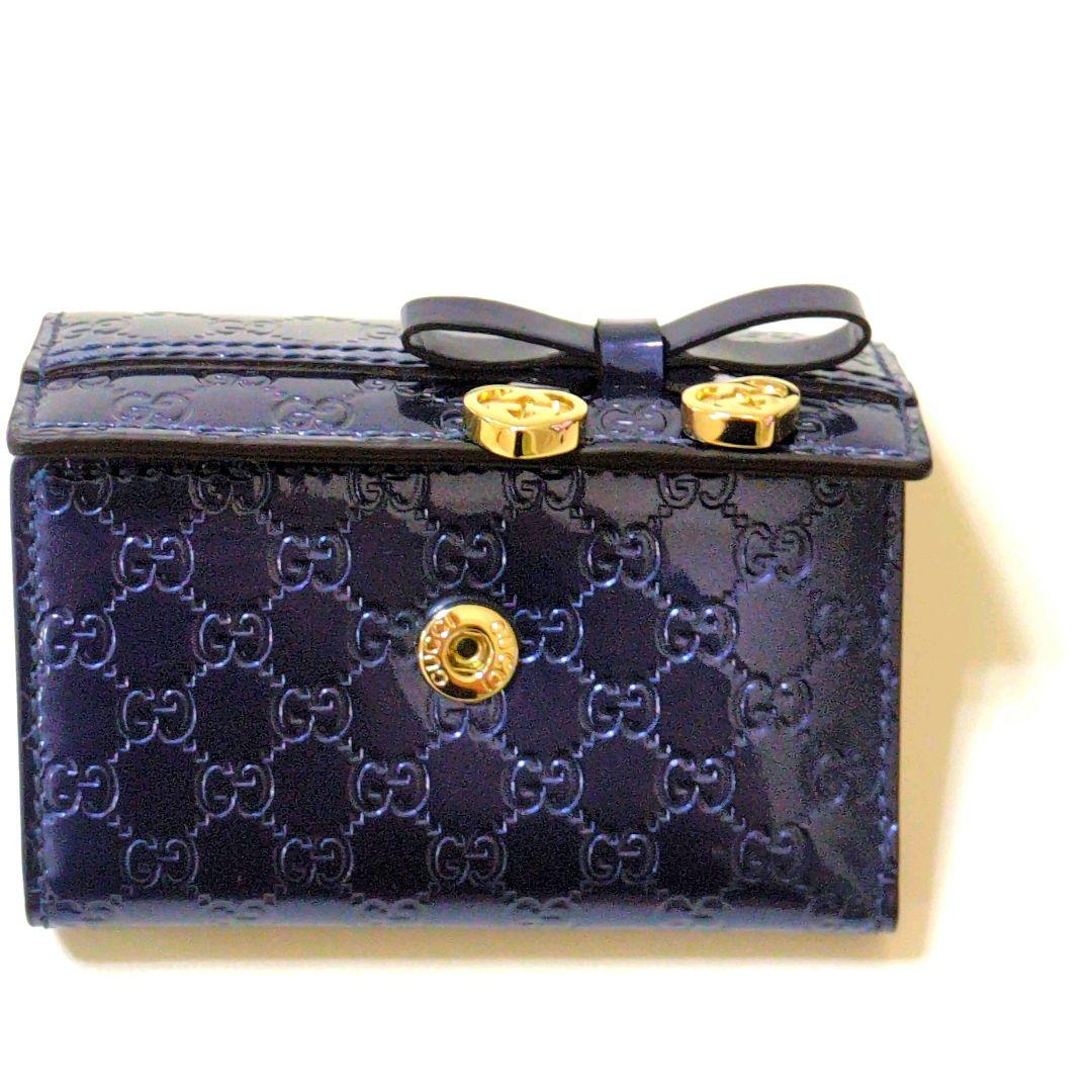 未使用品　GUCCI グッチ 6連キーケース メタリックネイビー　リボン