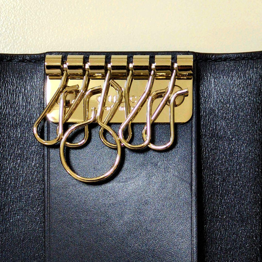 未使用品　GUCCI グッチ 6連キーケース メタリックネイビー　リボン