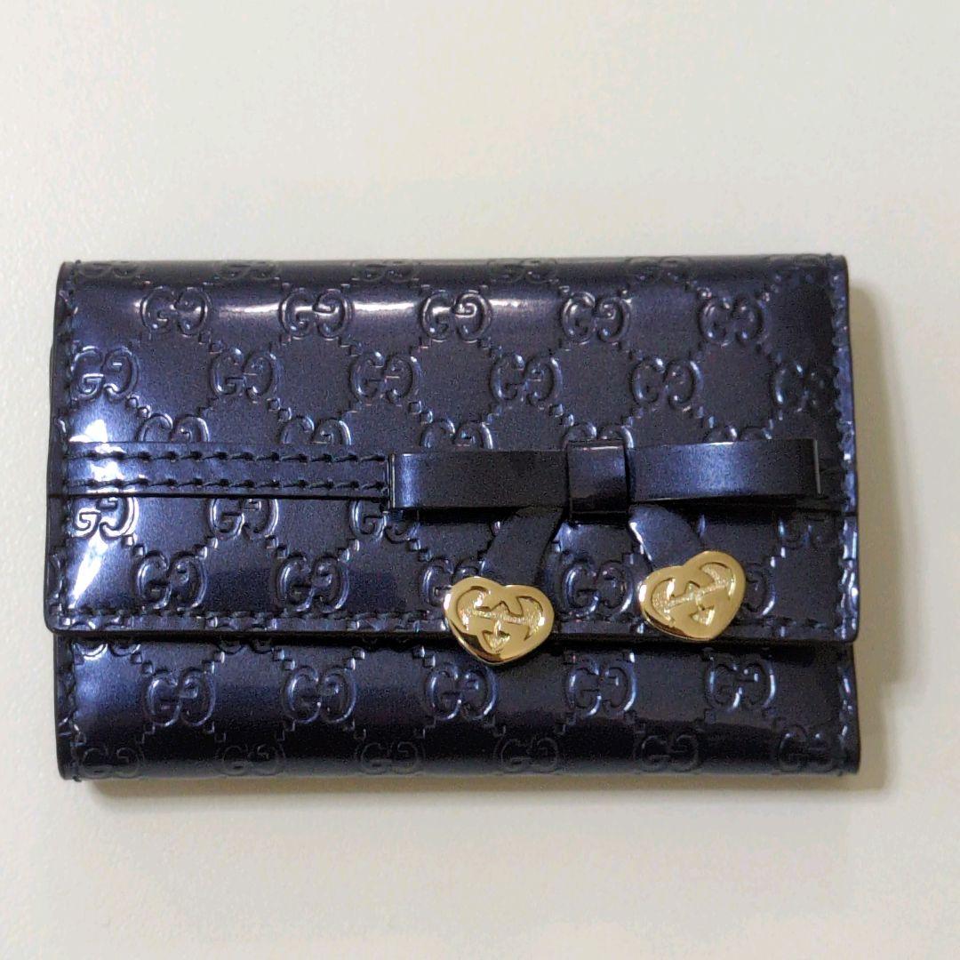 未使用品　GUCCI グッチ 6連キーケース メタリックネイビー　リボン