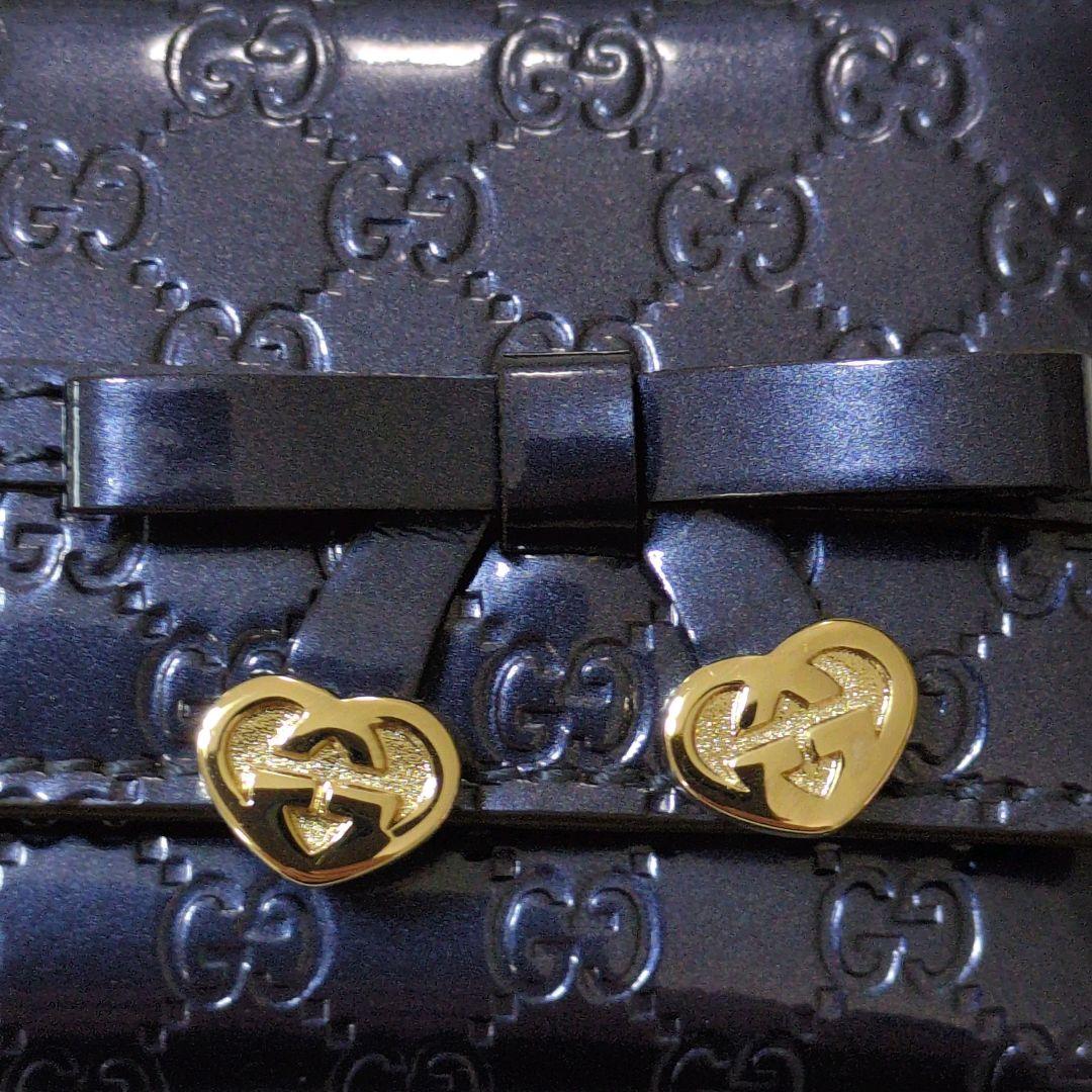 未使用品　GUCCI グッチ 6連キーケース メタリックネイビー　リボン