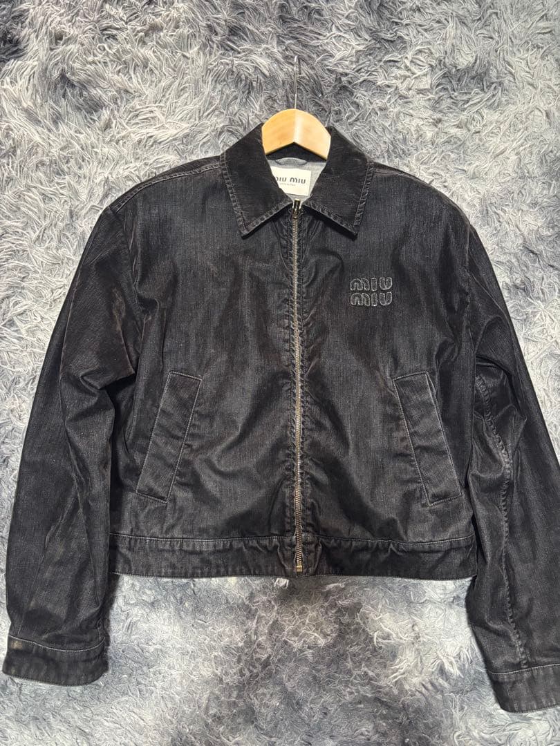 Miu Miu フロック加工 シャンブレーブルゾンジャケット