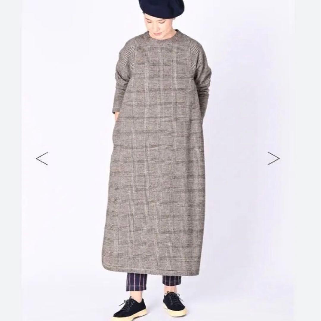 【美品】45R ジャージフラノ　ワンピース　現行　ウール　チェック　厚地