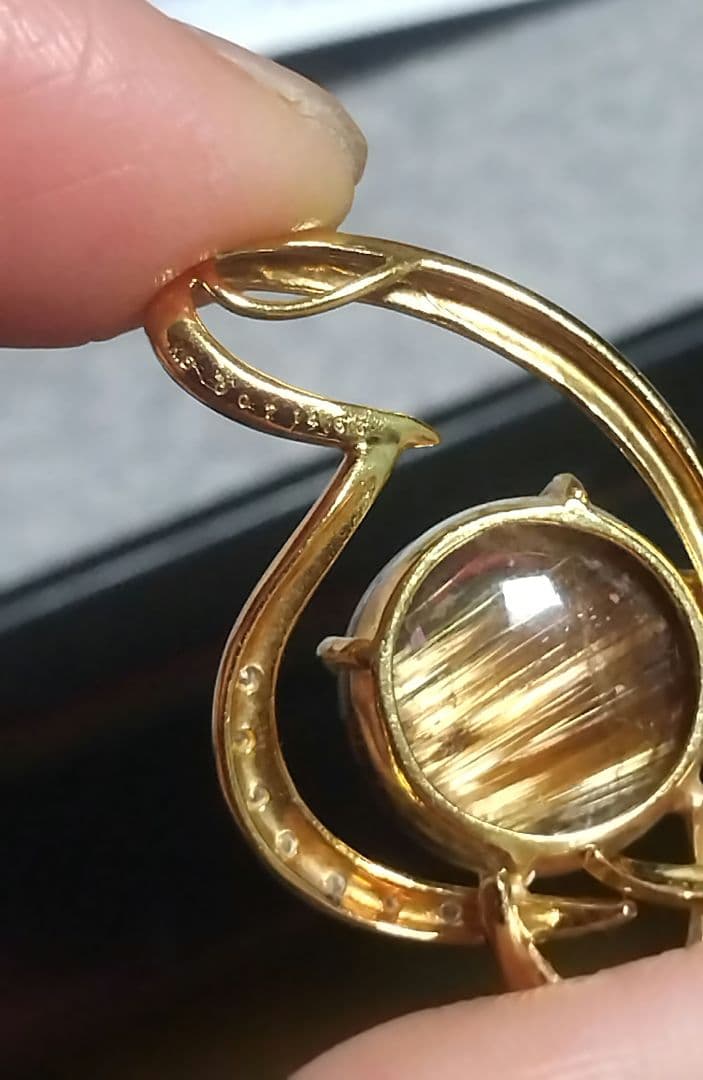 14.50ブラウンルチルキャッツアイダイヤ0.07入りk18ペンダントトップ