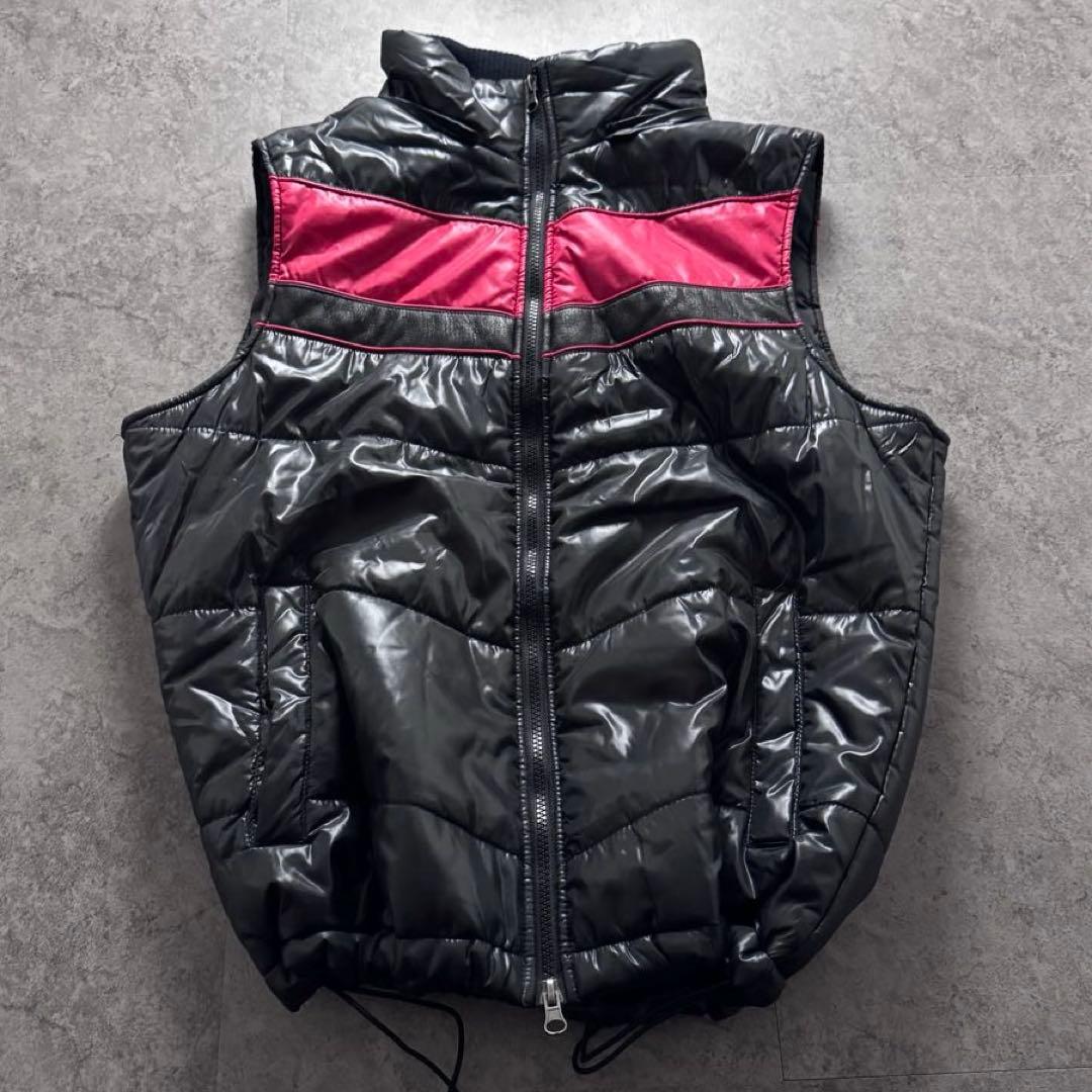 【00s archive】ファー　ダウン　ベスト　Y2K 短丈　光沢　ギャル男
