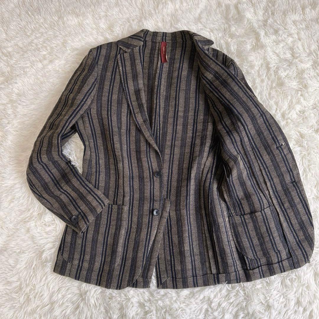 ✨美品✨エルネスト 2B テーラードジャケット チェック リネン アンコン
