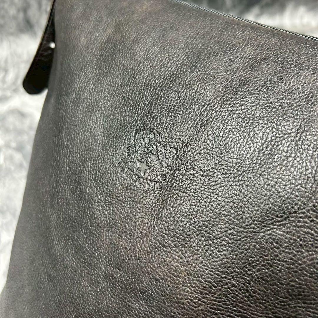 【希少/大容量】イルビゾンテ ショルダーバッグ バケツ型 ブラック レザー A4