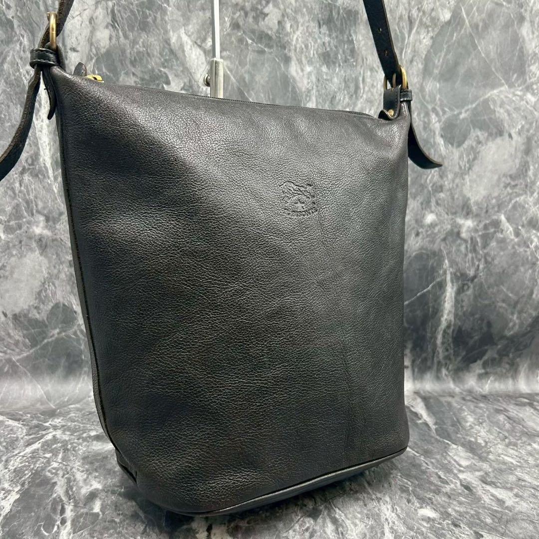【希少/大容量】イルビゾンテ ショルダーバッグ バケツ型 ブラック レザー A4