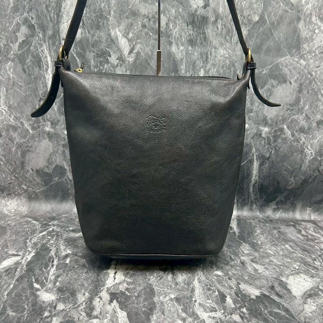 【希少/大容量】イルビゾンテ ショルダーバッグ バケツ型 ブラック レザー A4