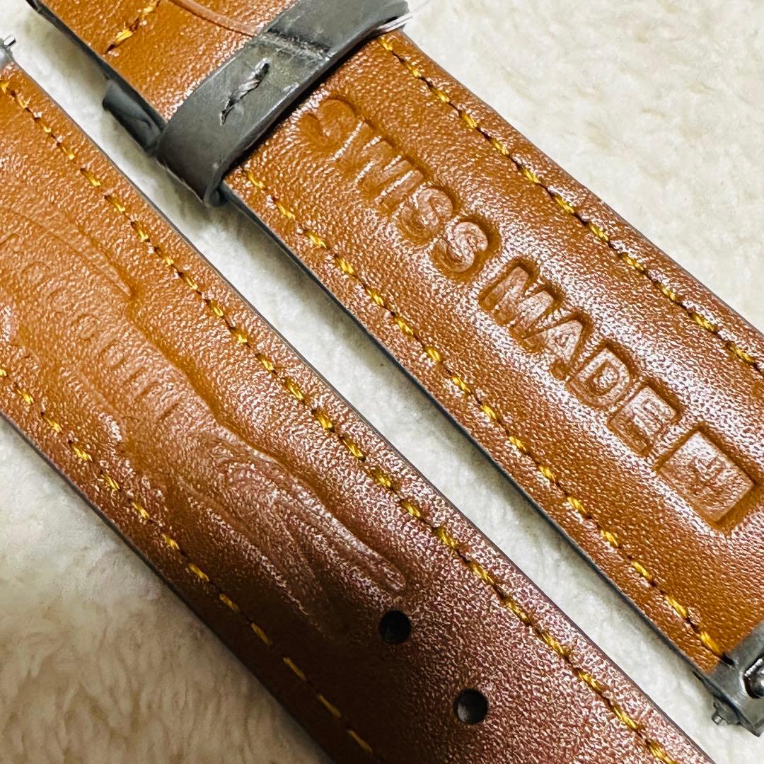 3018#20mm-18mmダークアッシュ★スイス製★本物クロコダイルベルト