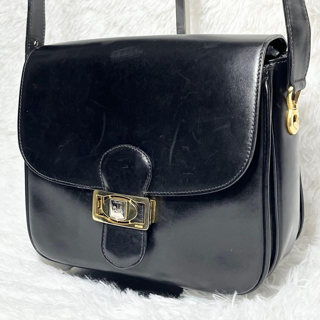 希少 CELINE セリーヌ ブラック ボックスカーフ フラップ ヴィンテージ
