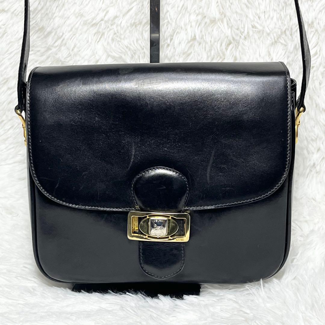 希少 CELINE セリーヌ ブラック ボックスカーフ フラップ ヴィンテージ