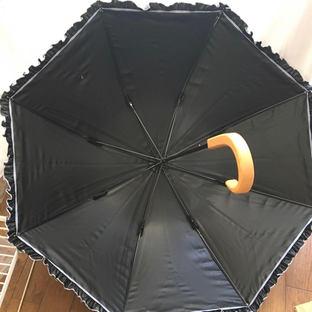 サンバリア100 日傘 Ｓサイズ　フリル　フロストブルー　木曲がり手元