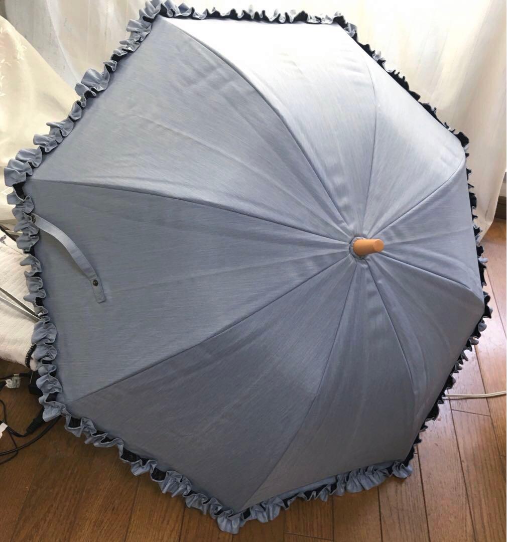 サンバリア100 日傘 Ｓサイズ　フリル　フロストブルー　木曲がり手元