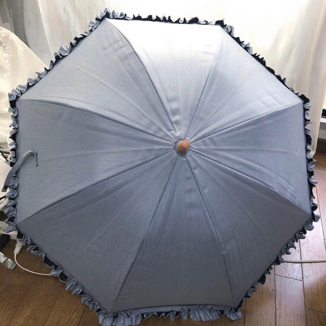 サンバリア100 日傘 Ｓサイズ　フリル　フロストブルー　木曲がり手元