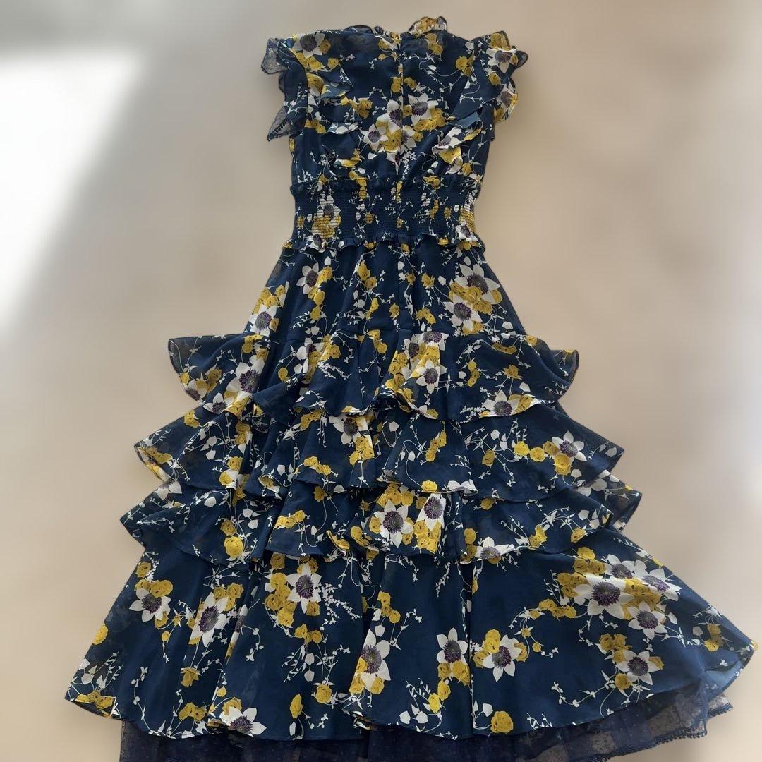 エルケイ　sugar キャバドレス　ネイビー花柄フリルティアードワンピース